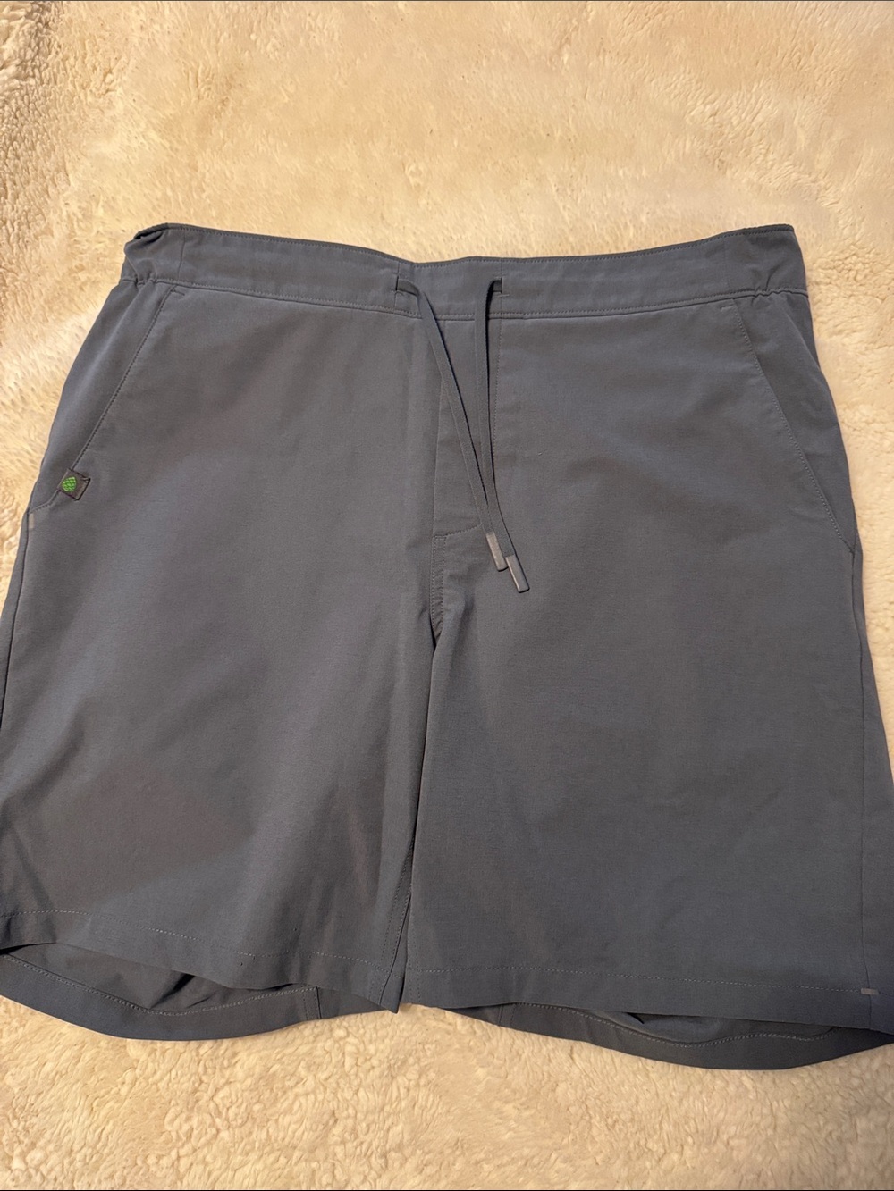 Stio Men's Shorts in Gray and Cream with Green Accent